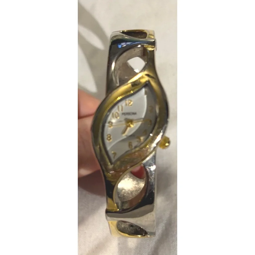 Women's Persona Two‎ Tone Silver Gold Tone Link Bracelet Watch Oval Face